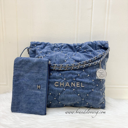 Chanel 22 Small Hobo Bag in 24S Studded Washed and SHW (Model: AS3260)