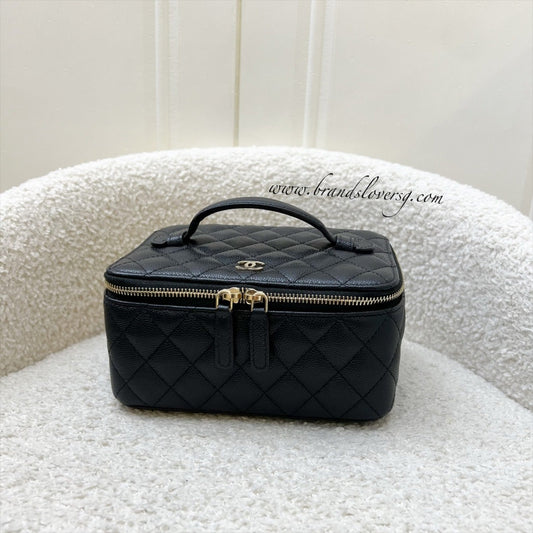 Chanel Jewellery Vanity Case with Top Handle in Black Caviar and LGHW Handbag