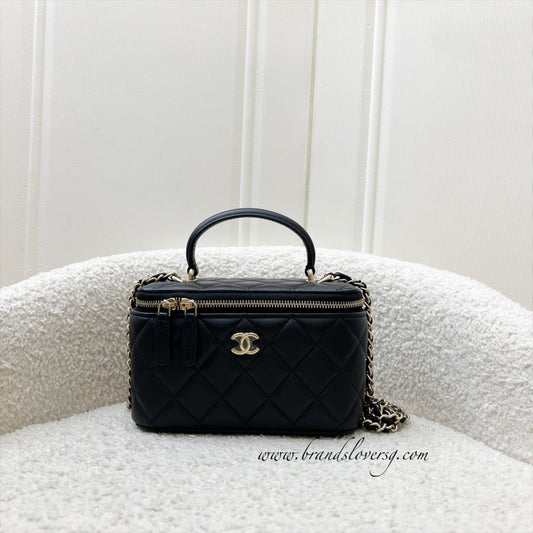 Chanel Top Handle Small Vanity in Black Lambskin and LGHW (Model: AP2199) Handbag