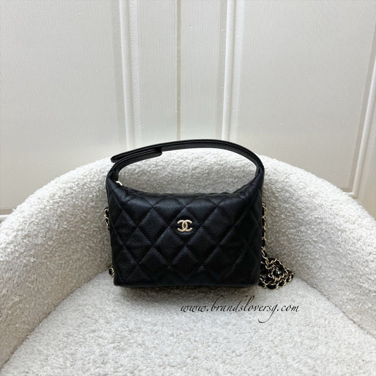 Chanel 25C Quilted Hobo Clutch on Chain in Black Caviar and LGHW (Model: AP4386) Shoulder Bag