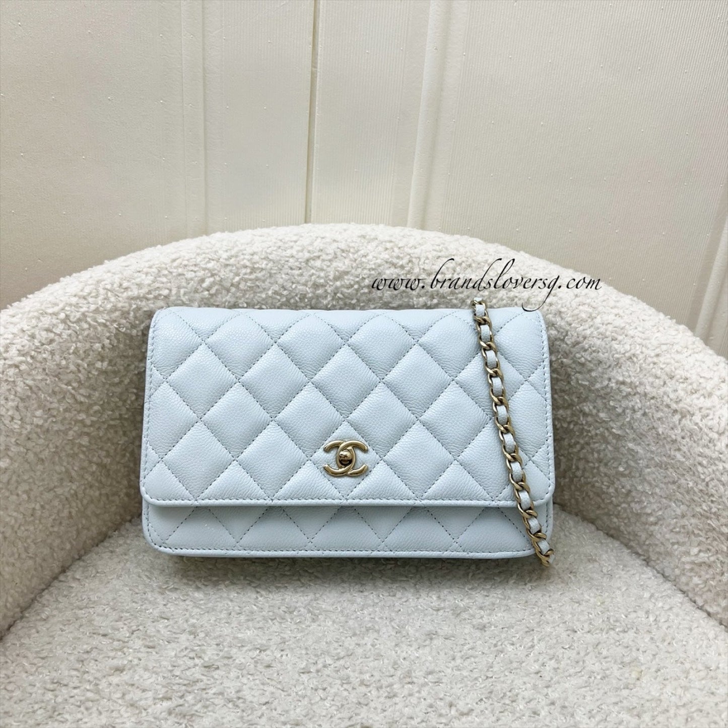 Chanel Classic Wallet on Chain WOC in 25S Baby Blue Caviar and LGHW Crossbody