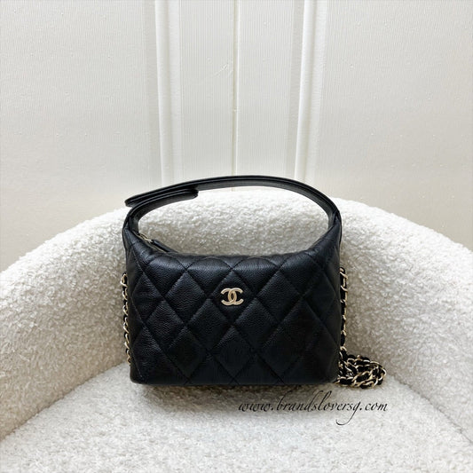 Chanel 25C Quilted Hobo Clutch on Chain in Black Caviar and LGHW (Model: AP4386) Shoulder Bag