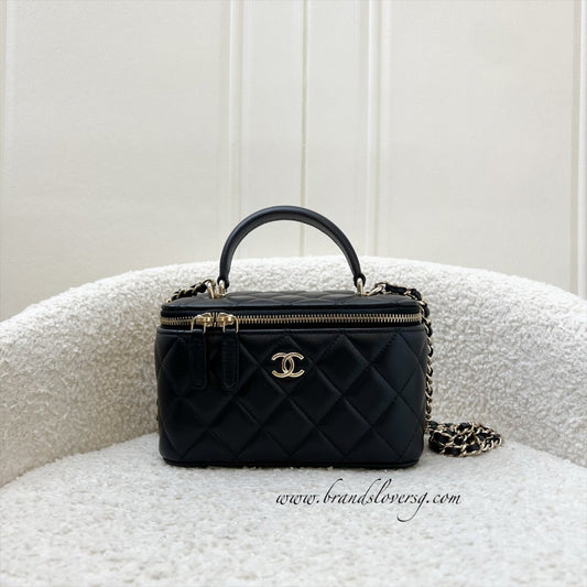 Chanel Top Handle Small Vanity in Black Lambskin and LGHW (Model: AP2199) Handbag