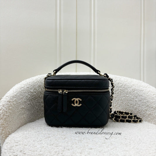Chanel 22S Top Handle Vanity Case with Chain in Black Caviar LGHW Handbag