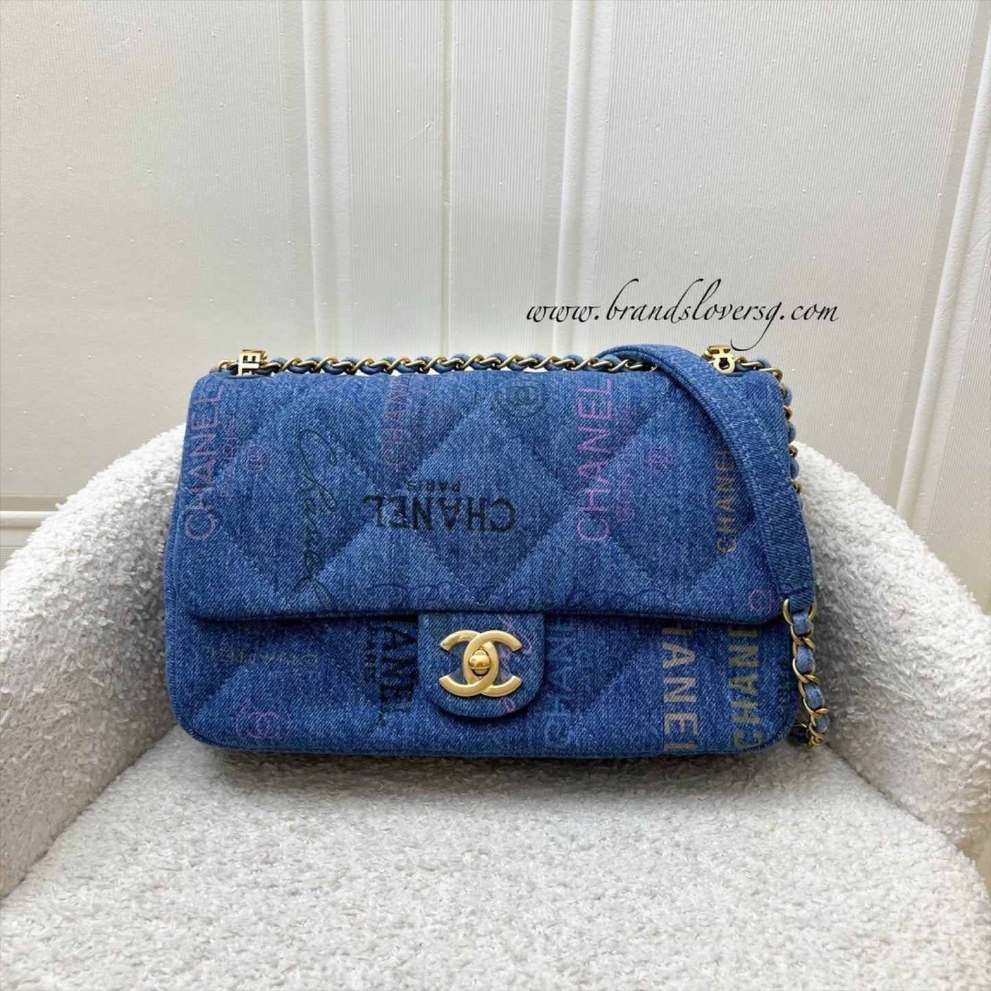 Chanel 22P Mood Medium Flap Bag in Blue Printed and AGHW (Model: AS3135)
