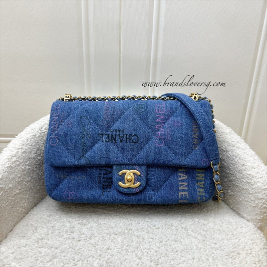 Chanel 22P Mood Medium Flap Bag in Blue Printed and AGHW (Model: AS3135)