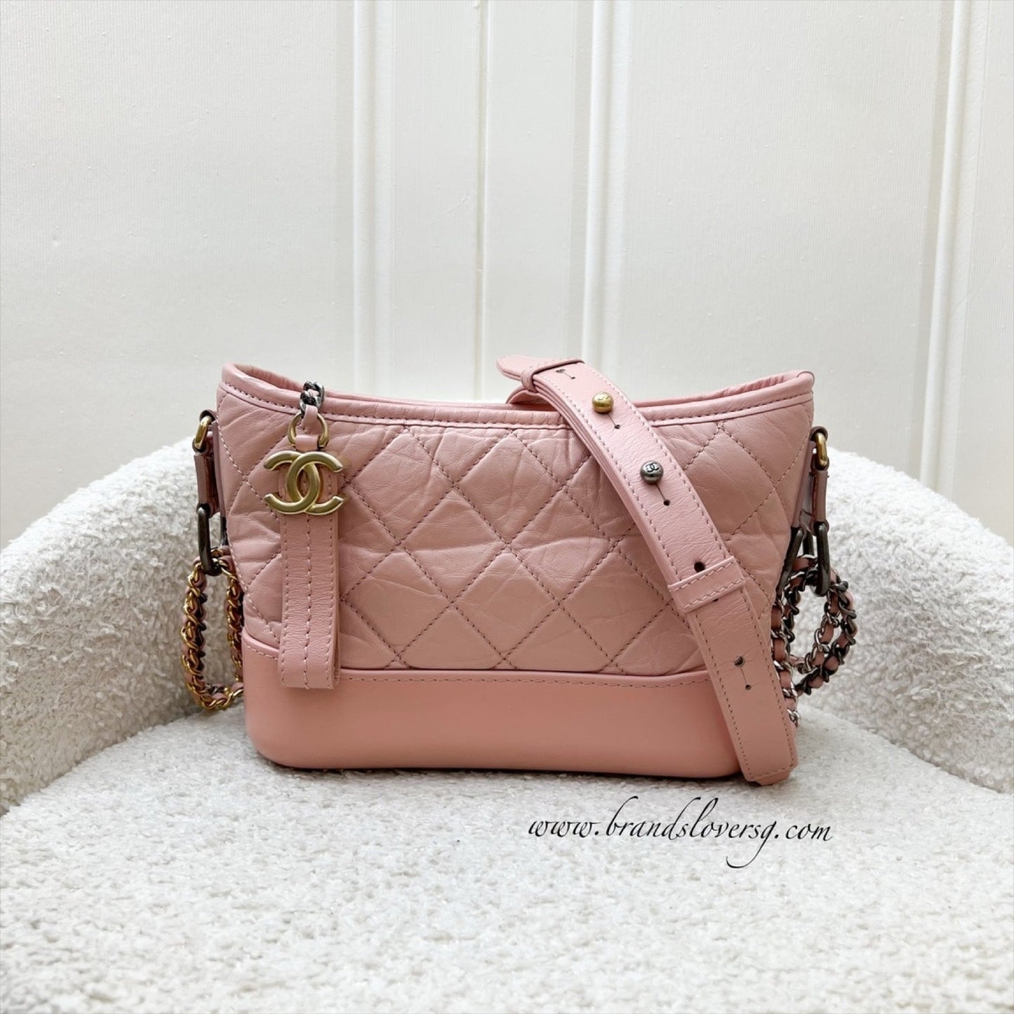 Chanel Small Gabrielle Hobo in Pink Distressed Calfskin, Pink Base and 3-Tone HW Shoulder Bag