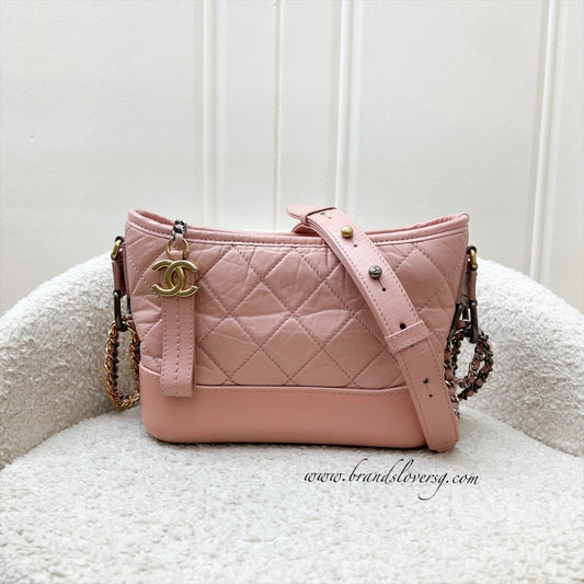Chanel Small Gabrielle Hobo in Pink Distressed Calfskin, Pink Base and 3-Tone HW Shoulder Bag