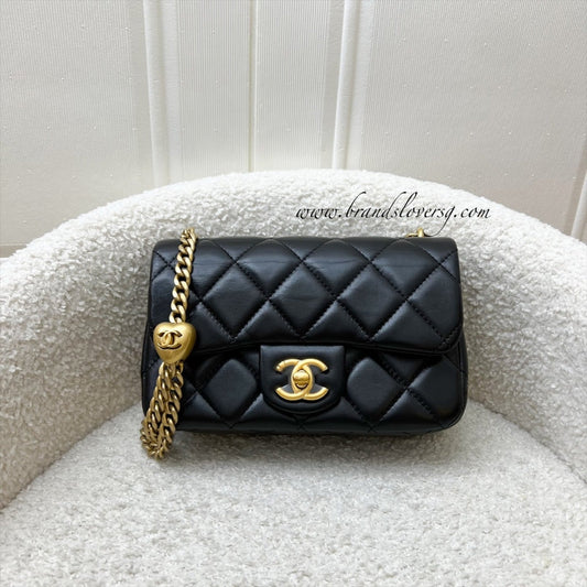 Chanel Heart Adjustable Chain Mini Flap Bag in Black Lambskin and AGHW (Model: AS3828)