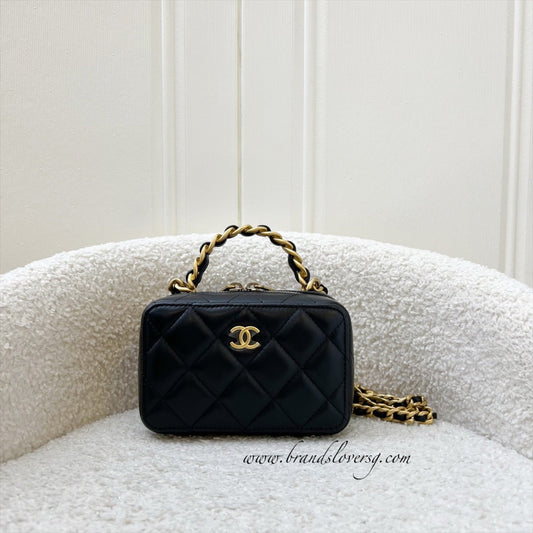 Chanel 22A Afternoon Tea Vanity / Clutch with Chain in Black Lambskin and AGHW