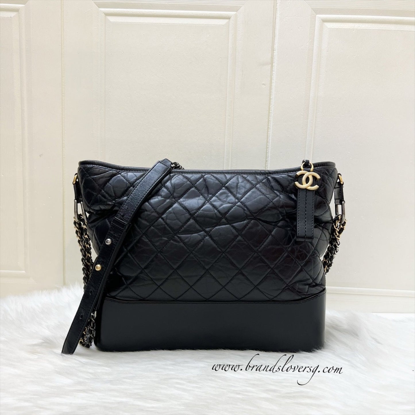 Chanel Large Gabrielle Hobo in Black Distressed Calfskin and 3 Tone HW Shoulder Bag