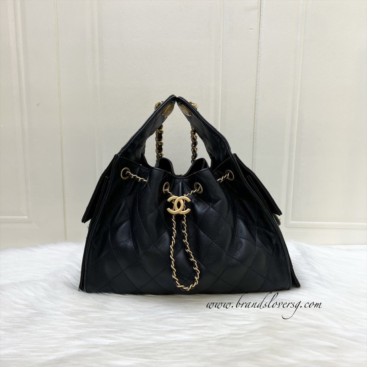 Chanel 25 Small Hobo Bag in Black Caviar and AGHW (Model: AS5293)