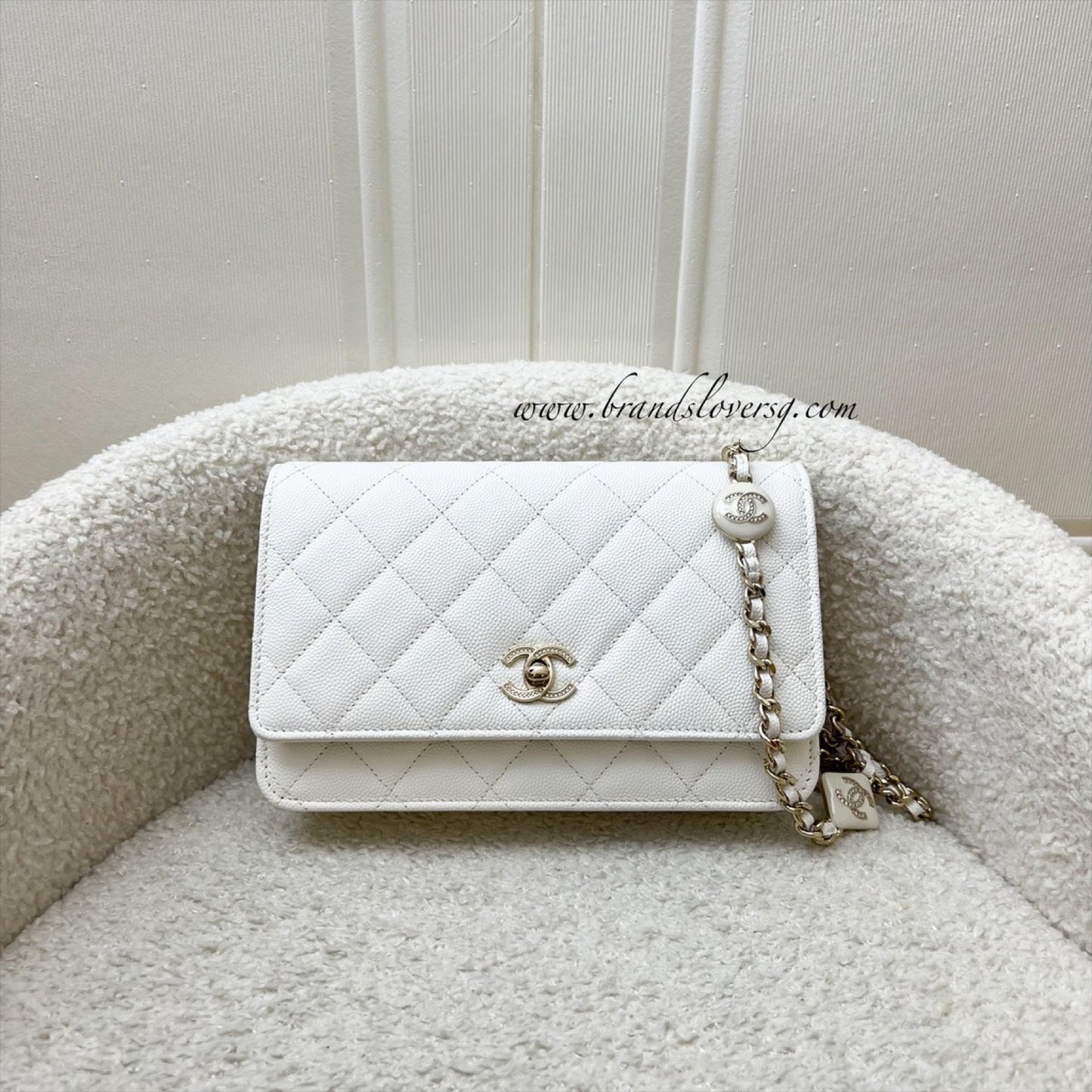 Chanel 25P Wallet on Chain WOC in White Caviar and LGHW (Model: AP4299) Crossbody