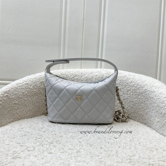 Chanel 25C Quilted Hobo Clutch on Chain in Light Grey Caviar and LGHW Shoulder Bag