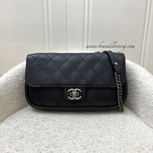 Chanel Seasonal Small Flap Bag in Black Calfskin with Suede Interior and RHW