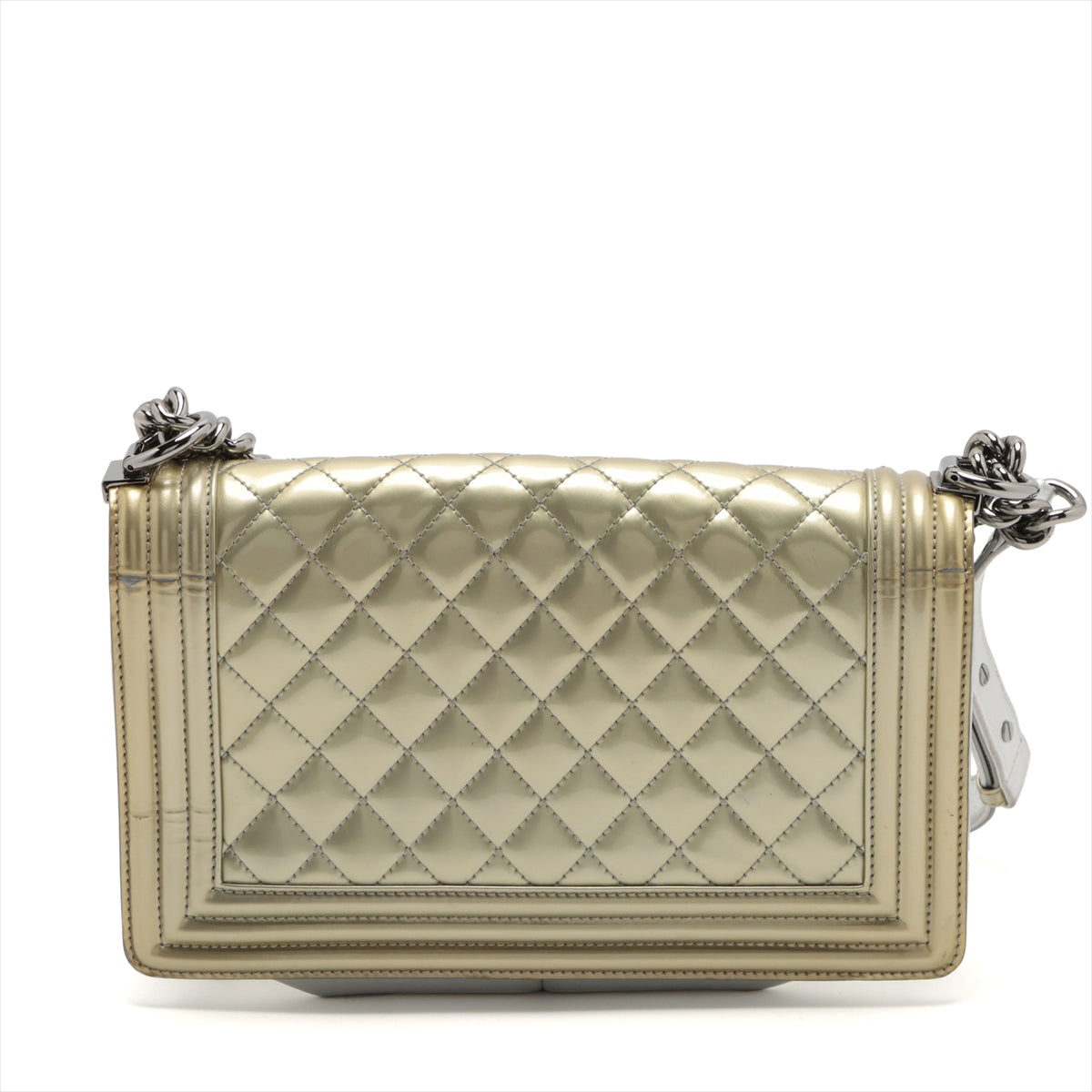 Chanel Boy Chanel 25 Patent Leather Chain Shoulder Bag G x Silver Silver 17 A67086