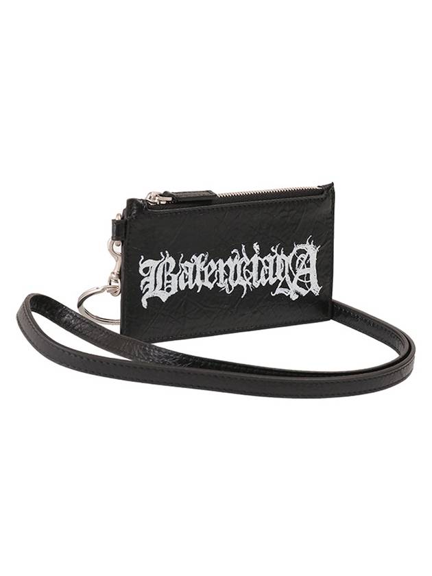 Luxury Balenciaga Trending 2026 Logo Print Neck Strap Leather Card Wallet Black