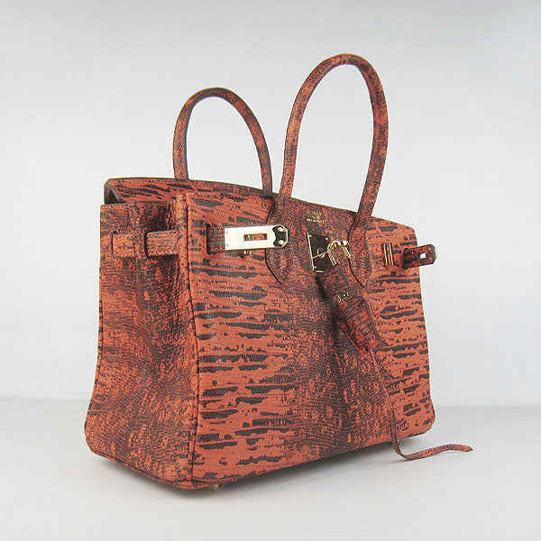 Luxury Hermes Birkin 30cm Lizard Pattern Handbag 6088 Orange/Golden