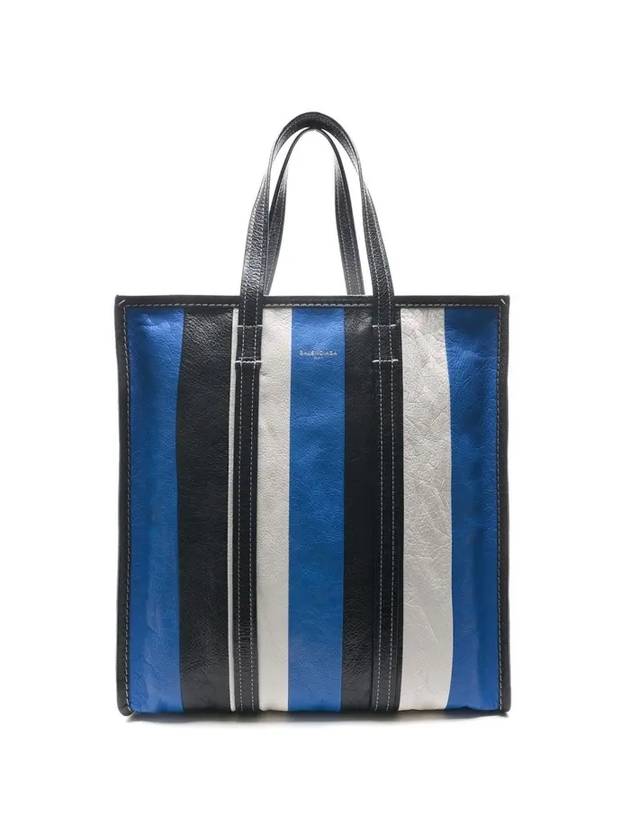 Luxury Balenciaga Trending 2026 Bazar Striped Shopper Medium Tote Bag Blue