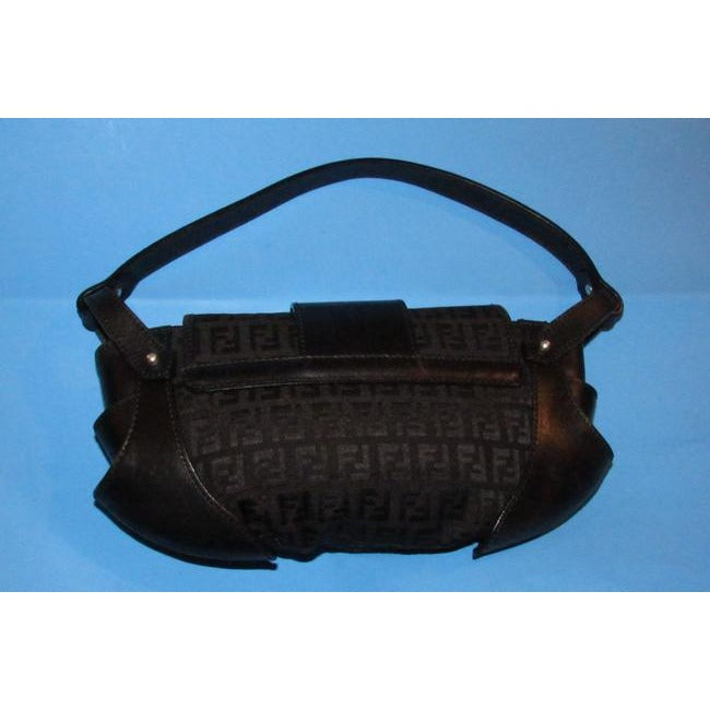 Fendi black Zucchino print canvas & black leather Compilation purse with brushed chrome accents