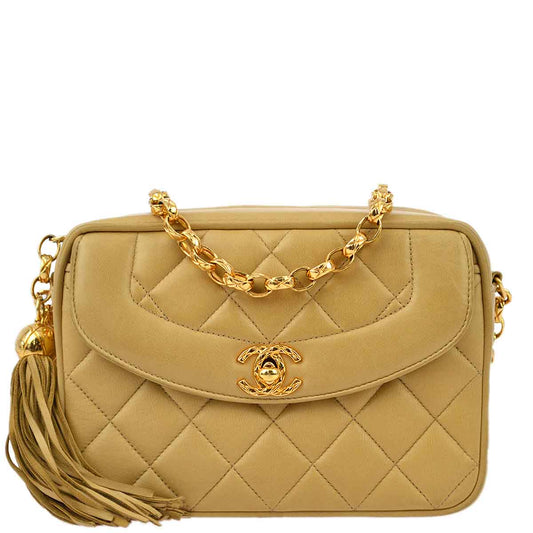Chanel Beige Lambskin Fringe Camera Bag Mini