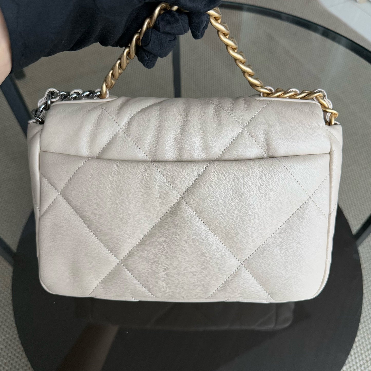 Chanel 19 Bag  Small- C19 Quilted Goatskin Light Beige Cream Two-tone Hardware Series 30