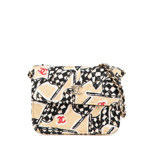 Chanel Matelasse Checker Flag Coco Cotton Leather Shoulder Bag