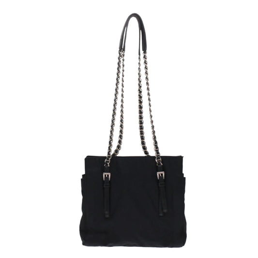 PRADA Chain Shoulder Bag Nylon Black Auth