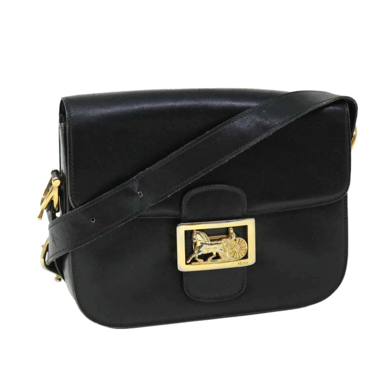 Luxury CELINE Horse Carriage Shoulder Bag Leather Black ep1453