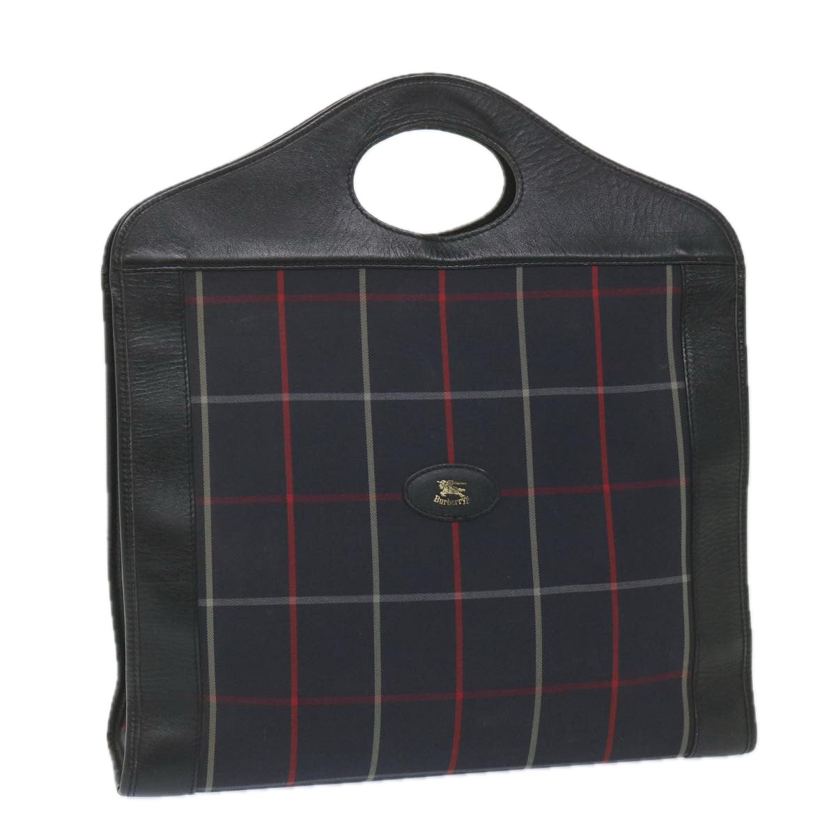 Burberry Nova Check Hand Bag Nylon Canvas Navy Auth ep2181