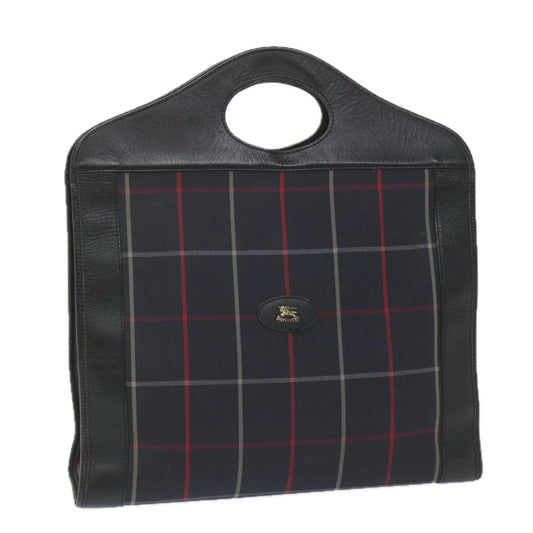 Burberry Nova Check Hand Bag Nylon Canvas Navy Auth ep2181