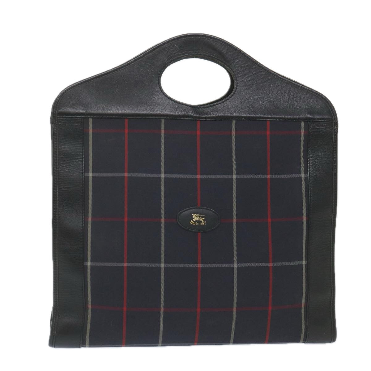 Burberry Nova Check Hand Bag Nylon Canvas Navy Auth ep2181