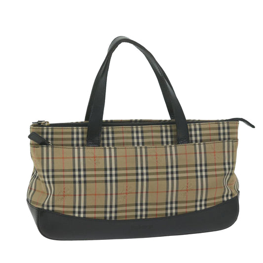 Burberry Nova Check Hand Bag Canvas Beige Auth ep3023