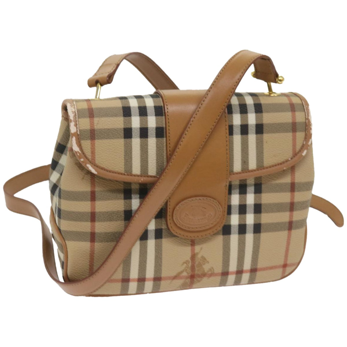 Burberry Nova Check Shoulder Bag PVC Leather Beige Auth ep3552