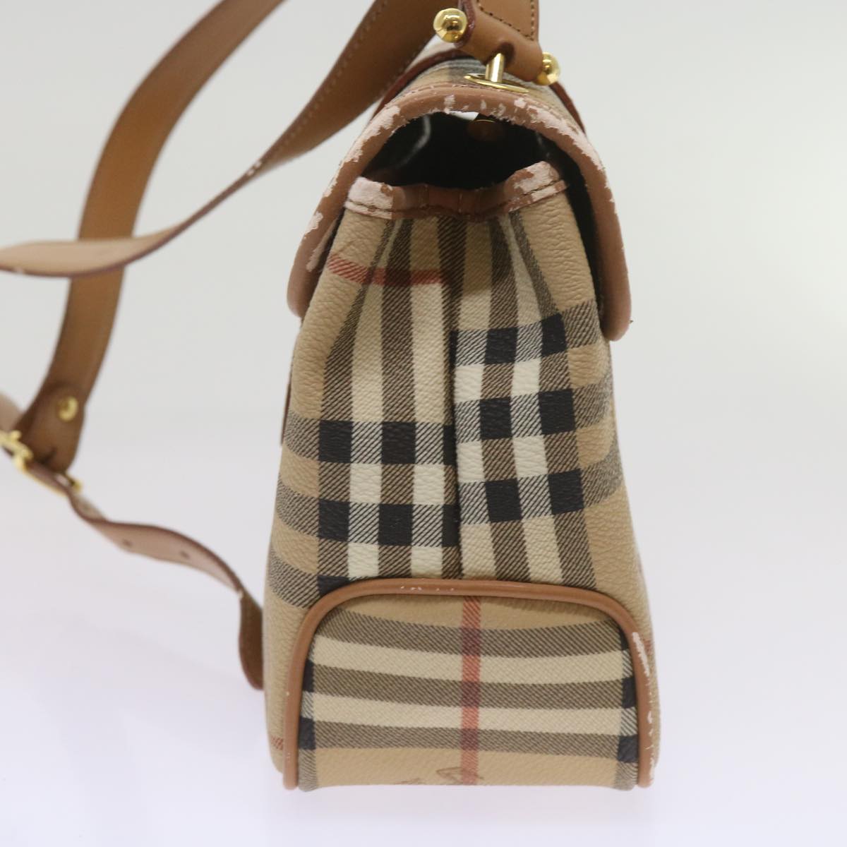 Burberry Nova Check Shoulder Bag PVC Leather Beige Auth ep3552