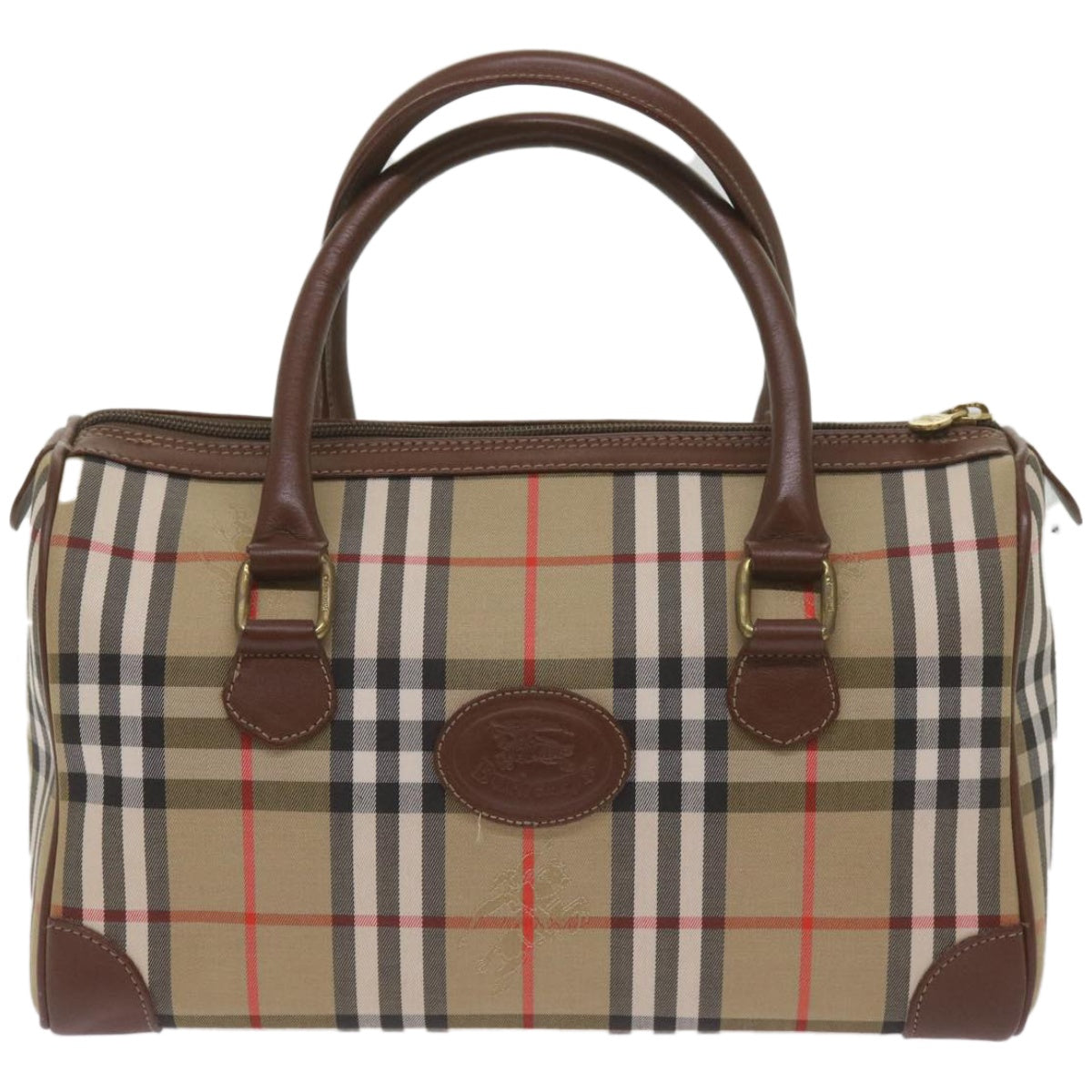 Burberry Nova Check Boston Bag Canvas Beige Auth ep3638