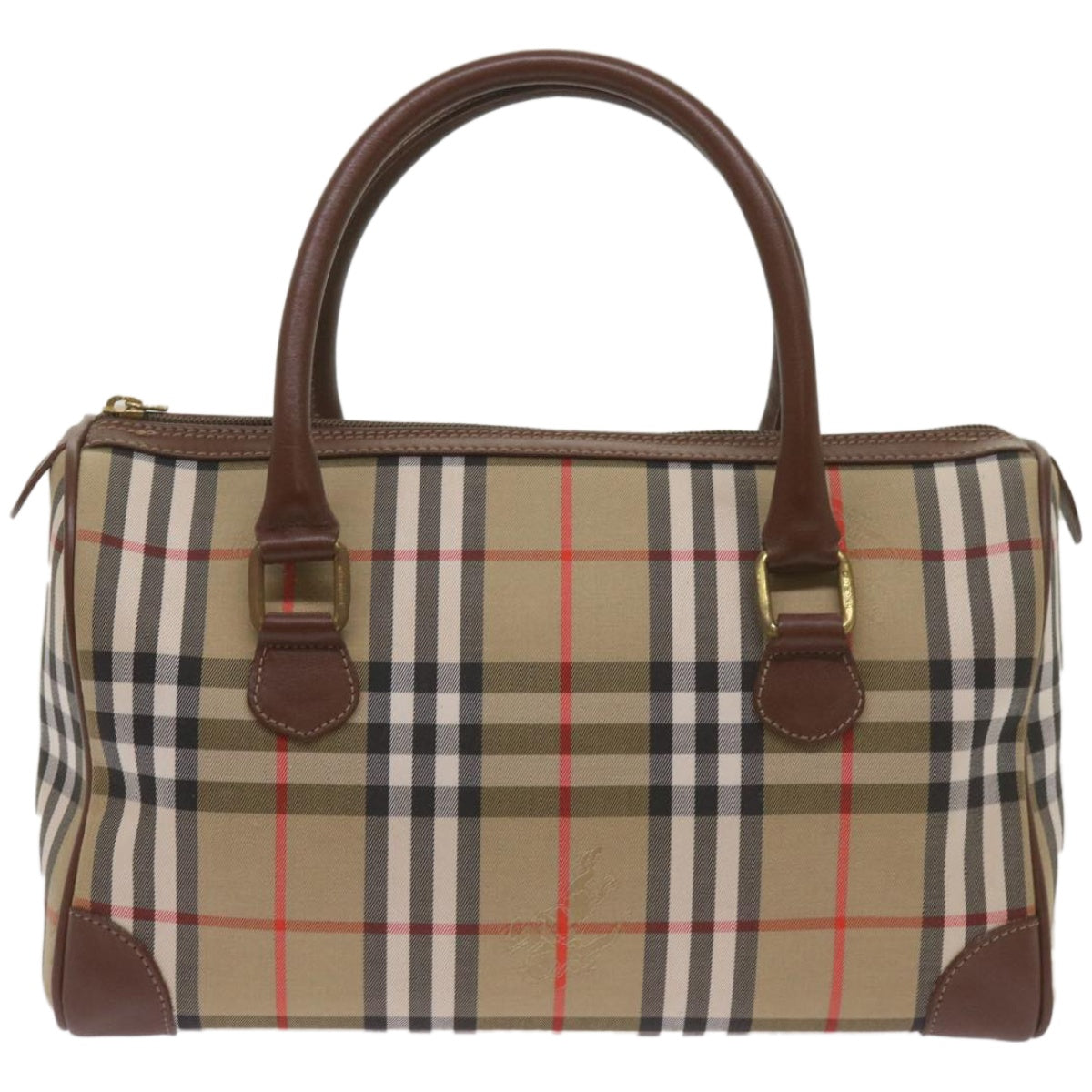 Burberry Nova Check Boston Bag Canvas Beige Auth ep3638