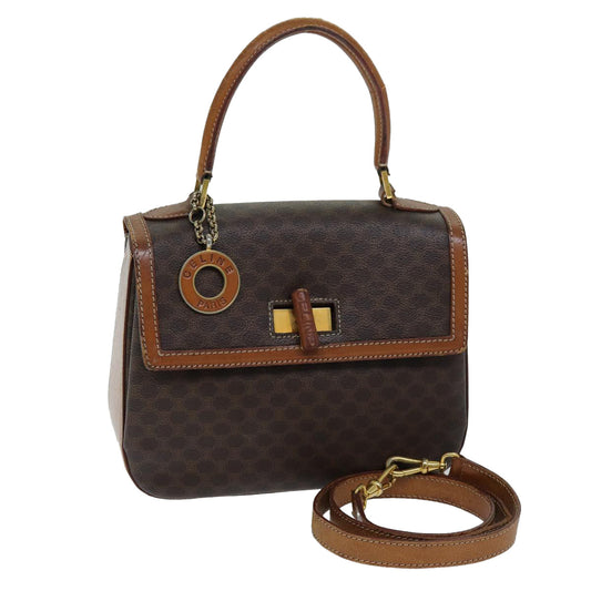 Luxury CELINE Macadam Canvas Hand Bag PVC 2way Brown ep4104