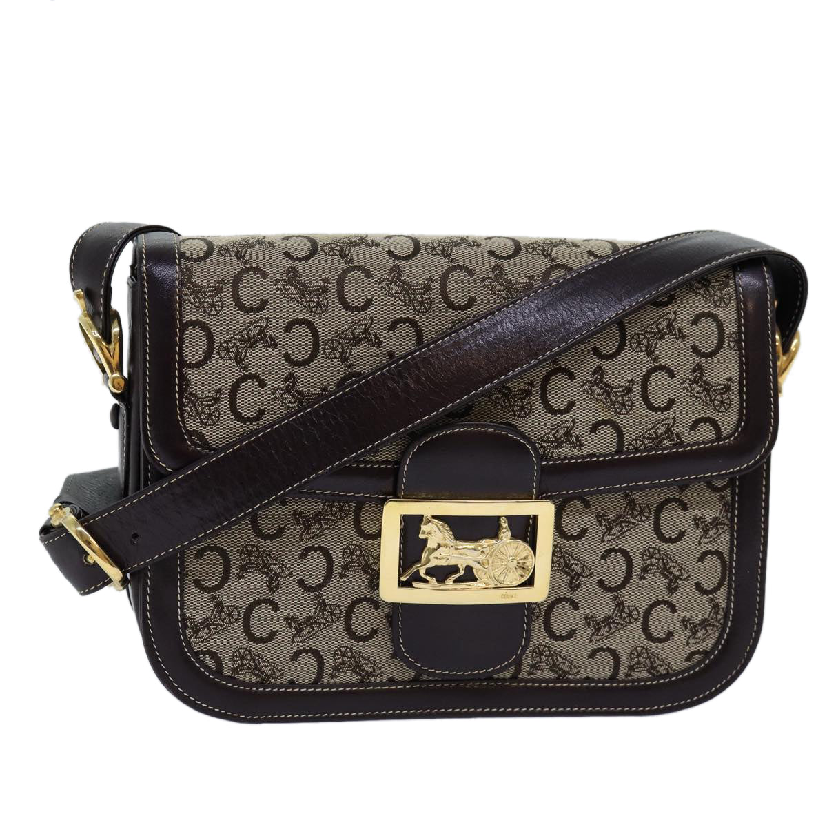Luxury CELINE C Macadam Horse Carriage Shoulder Bag Beige ep4291