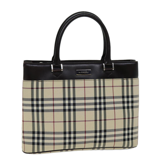 Burberry Nova Check Hand Bag Canvas Beige Auth ep4500