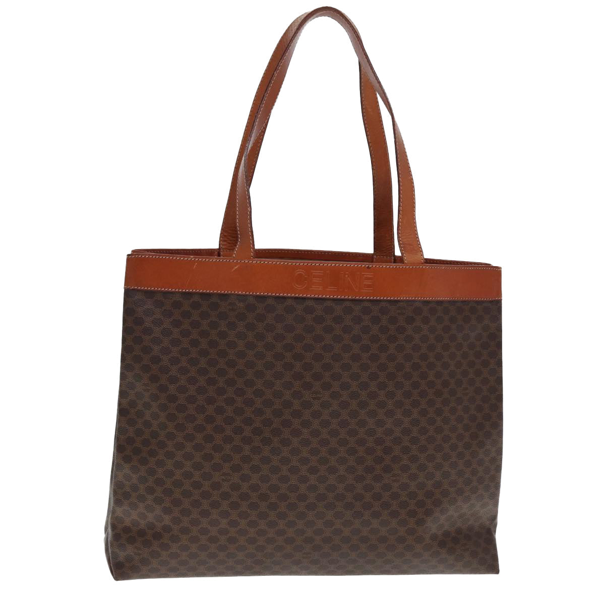 Luxury CELINE Macadam Canvas Tote Bag PVC Leather Brown ep4528