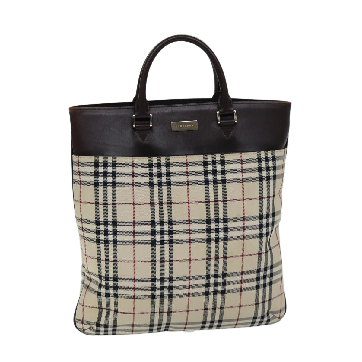 Burberry Nova Check Hand Bag Canvas Beige Auth ep4559