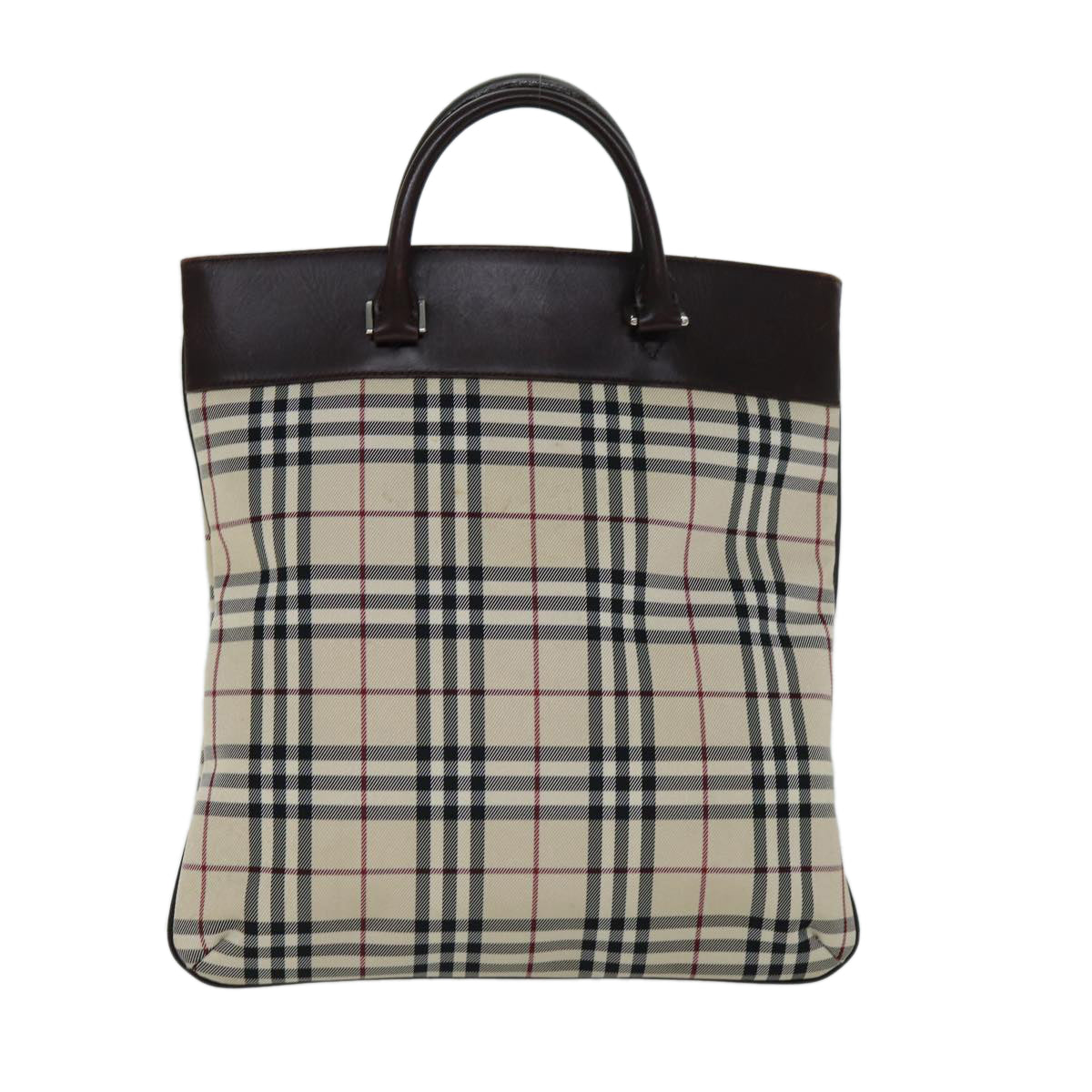 Burberry Nova Check Hand Bag Canvas Beige Auth ep4559