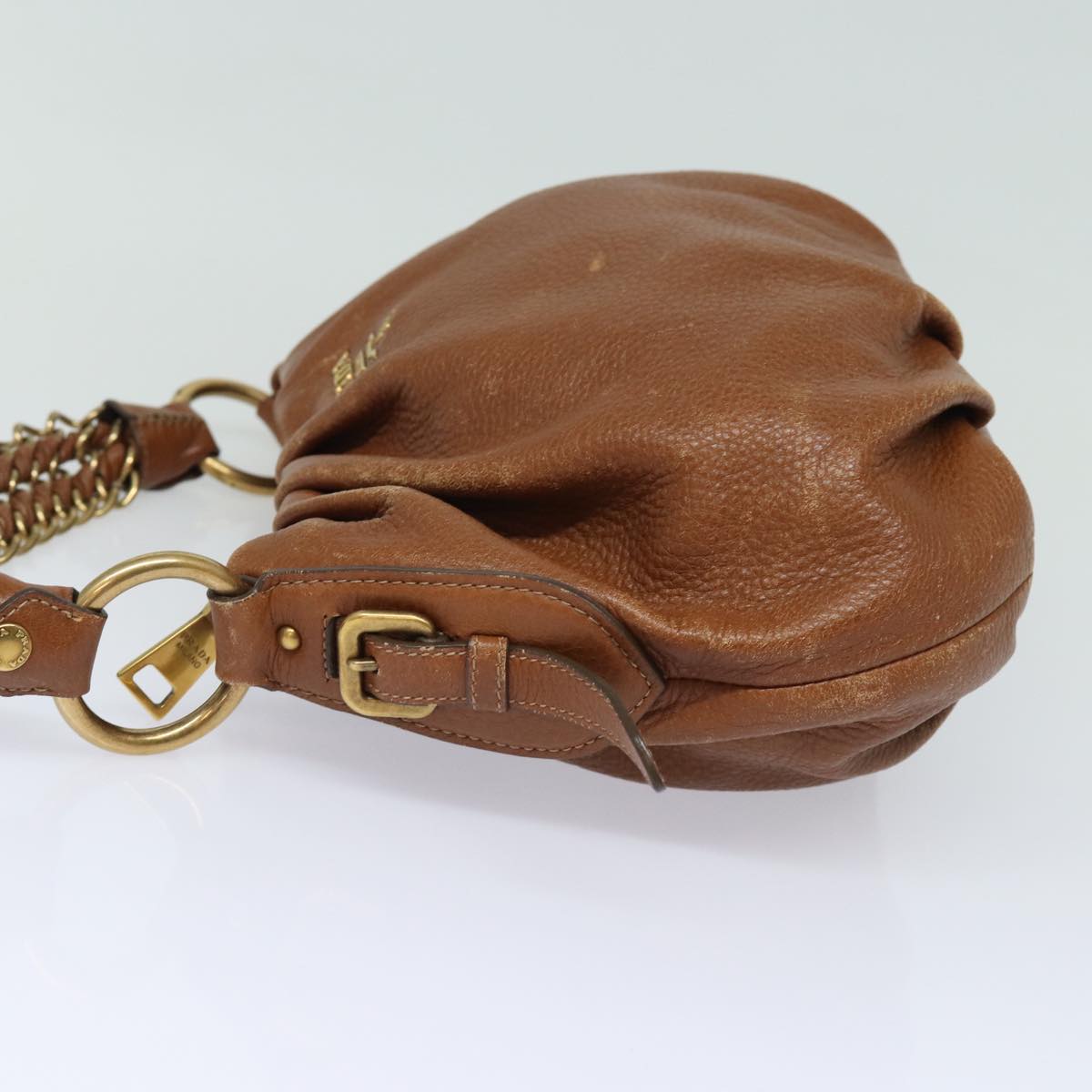 PRADA Chain Shoulder Bag Leather Brown Auth