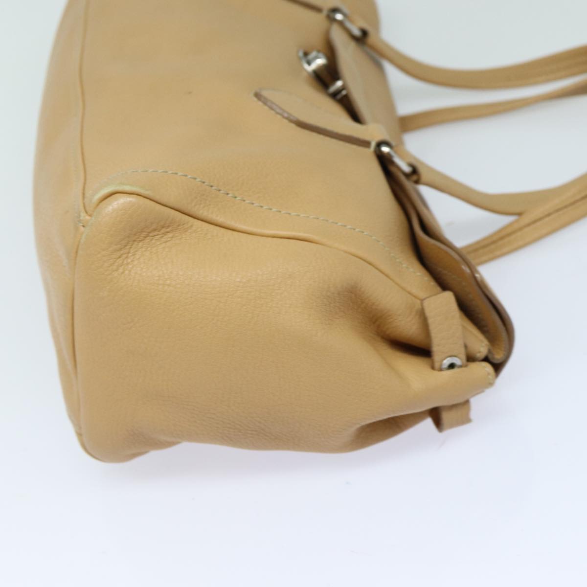 PRADA Tote Bag Leather Beige Auth
