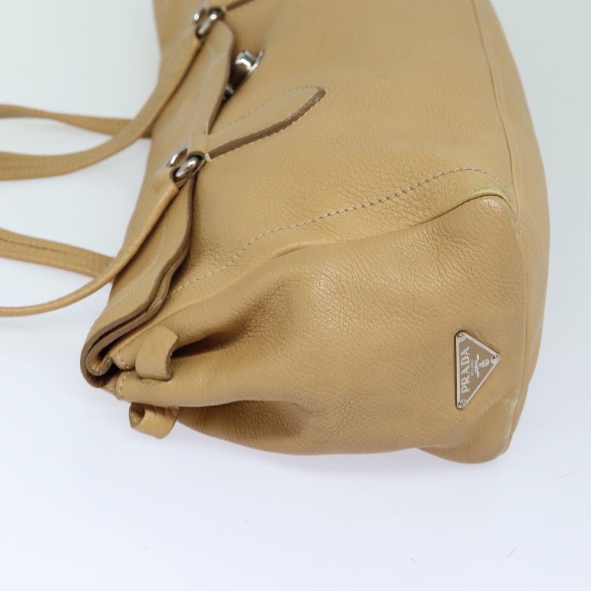 PRADA Tote Bag Leather Beige Auth