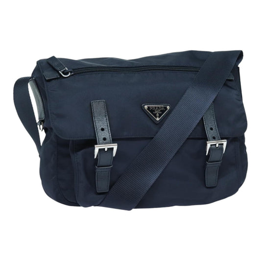 PRADA Shoulder Bag Nylon Navy Silver Auth