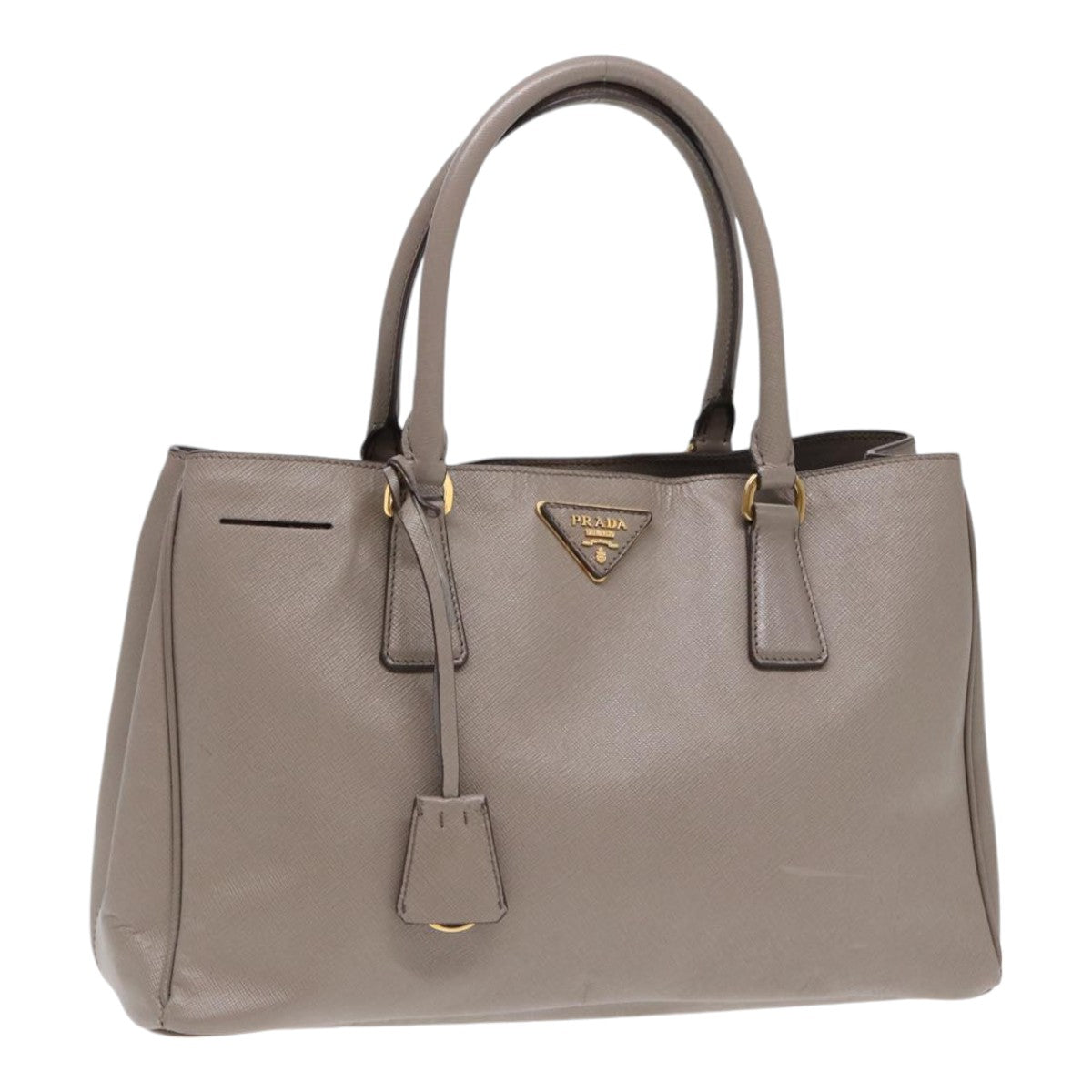 PRADA Hand Bag Safiano leather Gray Gold Auth