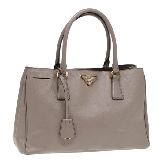 PRADA Hand Bag Safiano leather Gray Gold Auth