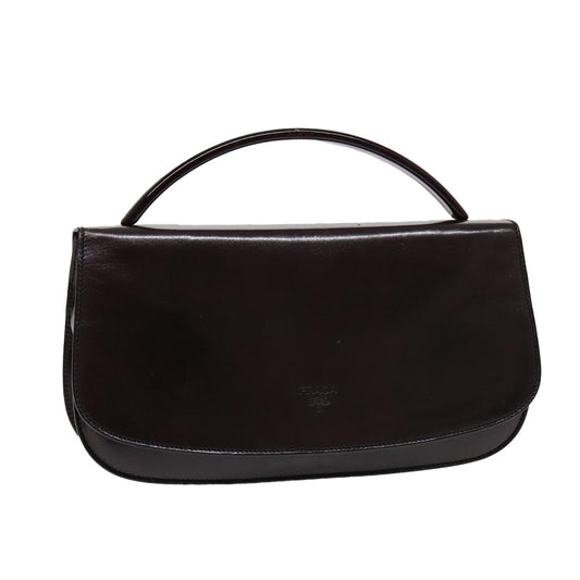 PRADA Hand Bag Leather Silver Brown Auth